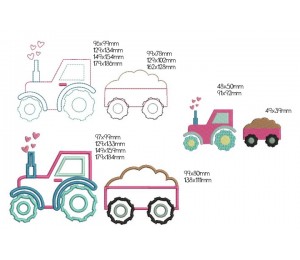 Stickdatei - Traktor Herzen mit Anhänger inkl. Puschendatei